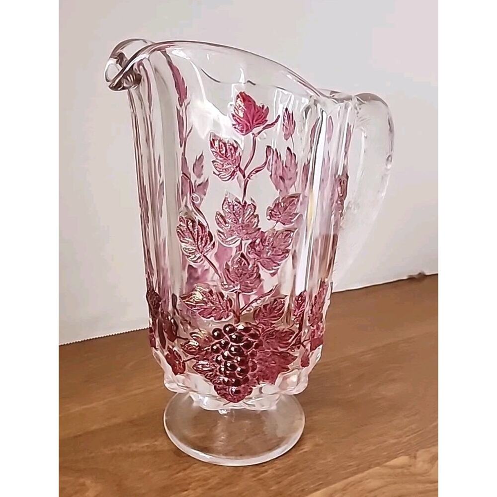 Vtg Westmoreland Footed Pitcher-"Paneled Grapes" W/Ruby Flash 24oz Beautiful
